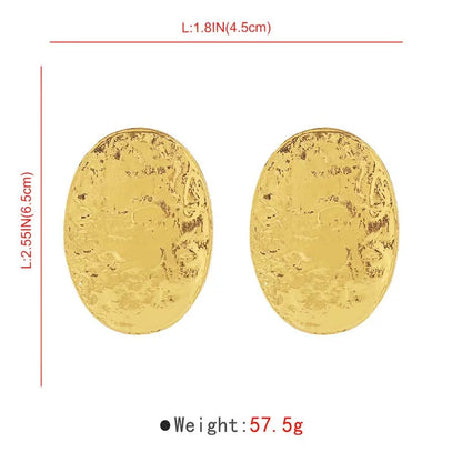 Exaggerated Gold Color Big Oval Stud Earrings for Women 2024 Classic Metal Textured Geometric Statement Earrings Party Jewelry