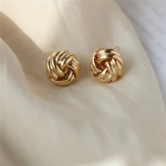 New Hiphop Punk Metal Twist Knit Knot Ball Stud Earring for Women Gold Color Female Twine Ear Jewelry Christmas Gift Brincos