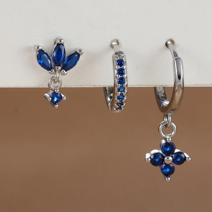 Ensemble de 3 Boucles d’Oreilles Pendantes en Zircon Bleu et Orange,   
Piercing pour cartilage ou lobe  
Acier inoxydable de haute qualité (hypoallergénique, résistant à la corrosion et durable).