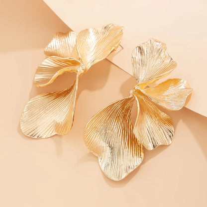 KunJoe Elegant Ginkgo Leaves Half Flower Stud Earrings for Women Design Sense Gold Color Petals Piercing Earrings Ladies Jewelry