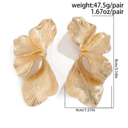 KunJoe Elegant Ginkgo Leaves Half Flower Stud Earrings for Women Design Sense Gold Color Petals Piercing Earrings Ladies Jewelry