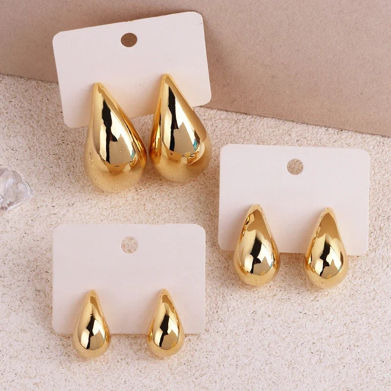 Exaggerate Big Water Drop Gold Plated Metal Oversize Dupes Thick Drop Earrings Lightweight Stainless Steel Jewelry Holiday Gift