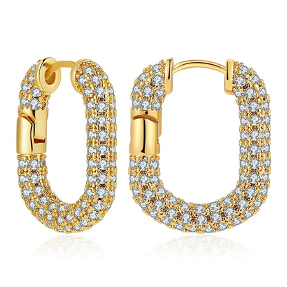 Fashion CZ Zircon Round Huggie Hoop Earrings for Women Geometric U Shape Ear Buckle Hoops Gold Plated Stainless Steel Jewelry