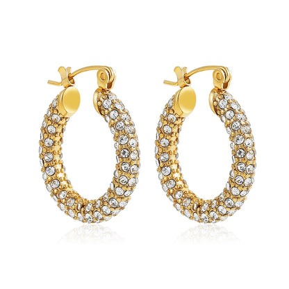 Fashion CZ Zircon Round Huggie Hoop Earrings for Women Geometric U Shape Ear Buckle Hoops Gold Plated Stainless Steel Jewelry