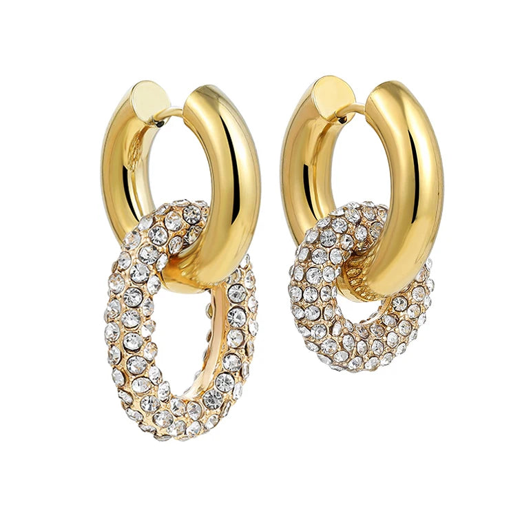 Fashion CZ Zircon Round Huggie Hoop Earrings for Women Geometric U Shape Ear Buckle Hoops Gold Plated Stainless Steel Jewelry