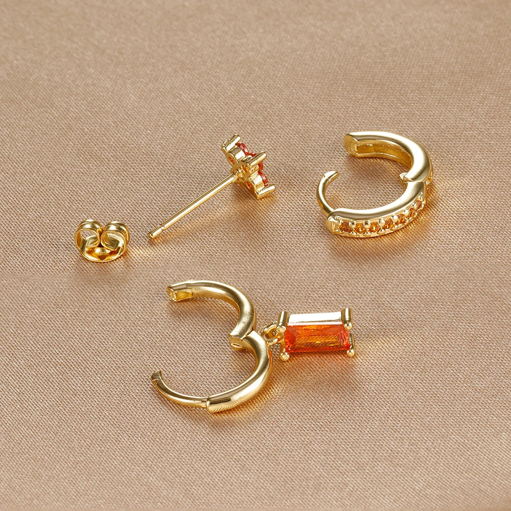 Ensemble de 3 Boucles d’Oreilles Pendantes en Zircon Bleu et Orange,   
Piercing pour cartilage ou lobe  
Acier inoxydable de haute qualité (hypoallergénique, résistant à la corrosion et durable).