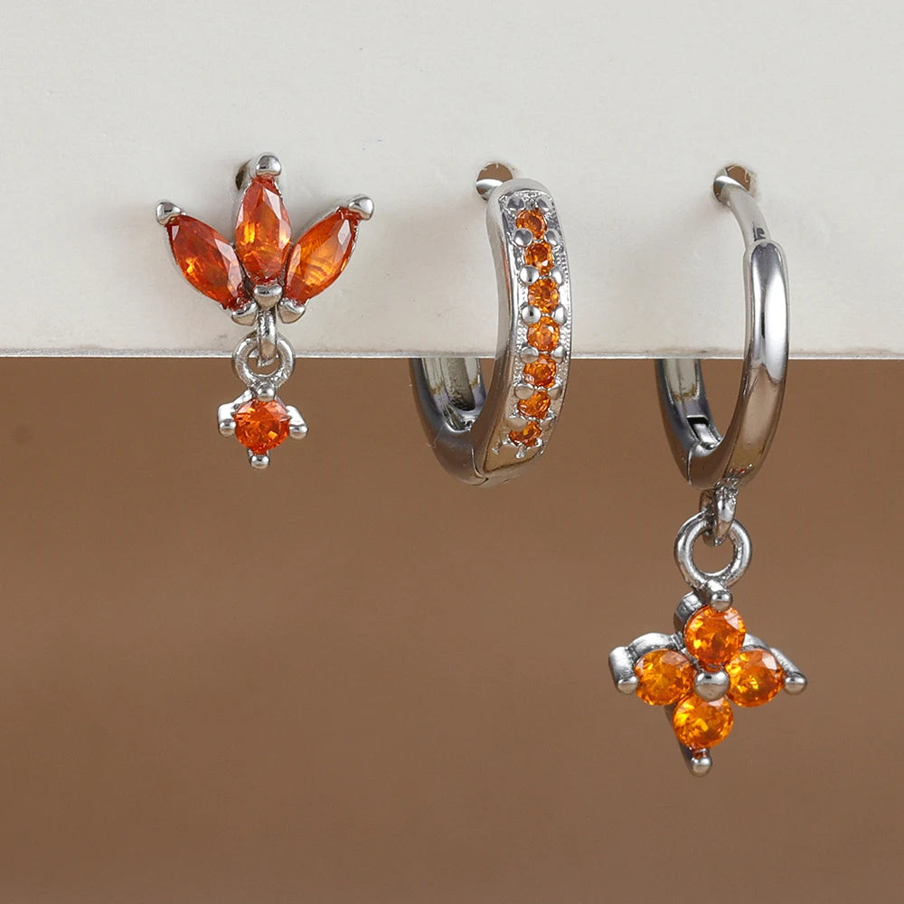 Ensemble de 3 Boucles d’Oreilles Pendantes en Zircon Bleu et Orange,   
Piercing pour cartilage ou lobe  
Acier inoxydable de haute qualité (hypoallergénique, résistant à la corrosion et durable).