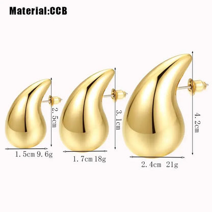 Exaggerate Big Water Drop Gold Plated Metal Oversize Dupes Thick Drop Earrings Lightweight Stainless Steel Jewelry Holiday Gift