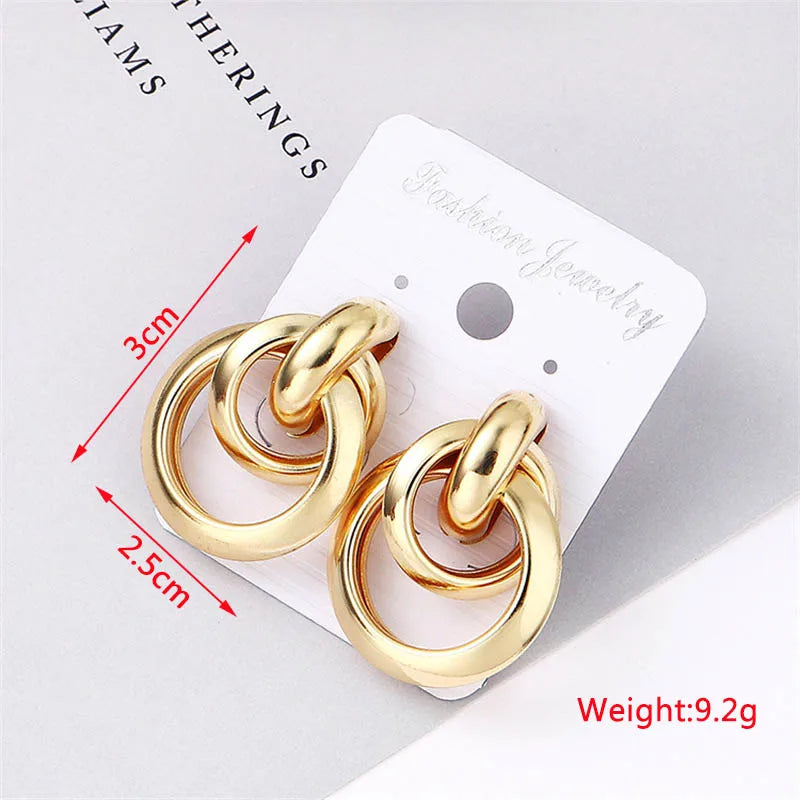 Gold Color Metal Drop Earrings Irregular Hollow Heart Pendants Earrings Twisted Geometric Personality Earrings for Women