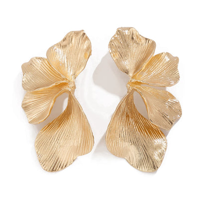 KunJoe Elegant Ginkgo Leaves Half Flower Stud Earrings for Women Design Sense Gold Color Petals Piercing Earrings Ladies Jewelry