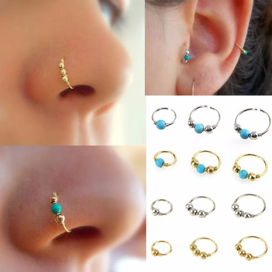 Lot de 3 piercings de nez rétro pour femme, des bijoux de corps élégants et intemporels. Ces piercings sont ornés de perles rondes brillantes, apportant une touche de sophistication et de charme vintage à votre look.