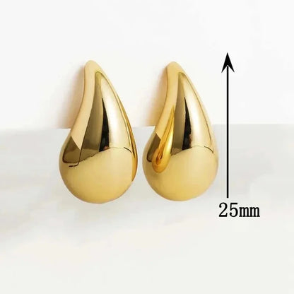 Exaggerate Big Water Drop Gold Plated Metal Oversize Dupes Thick Drop Earrings Lightweight Stainless Steel Jewelry Holiday Gift